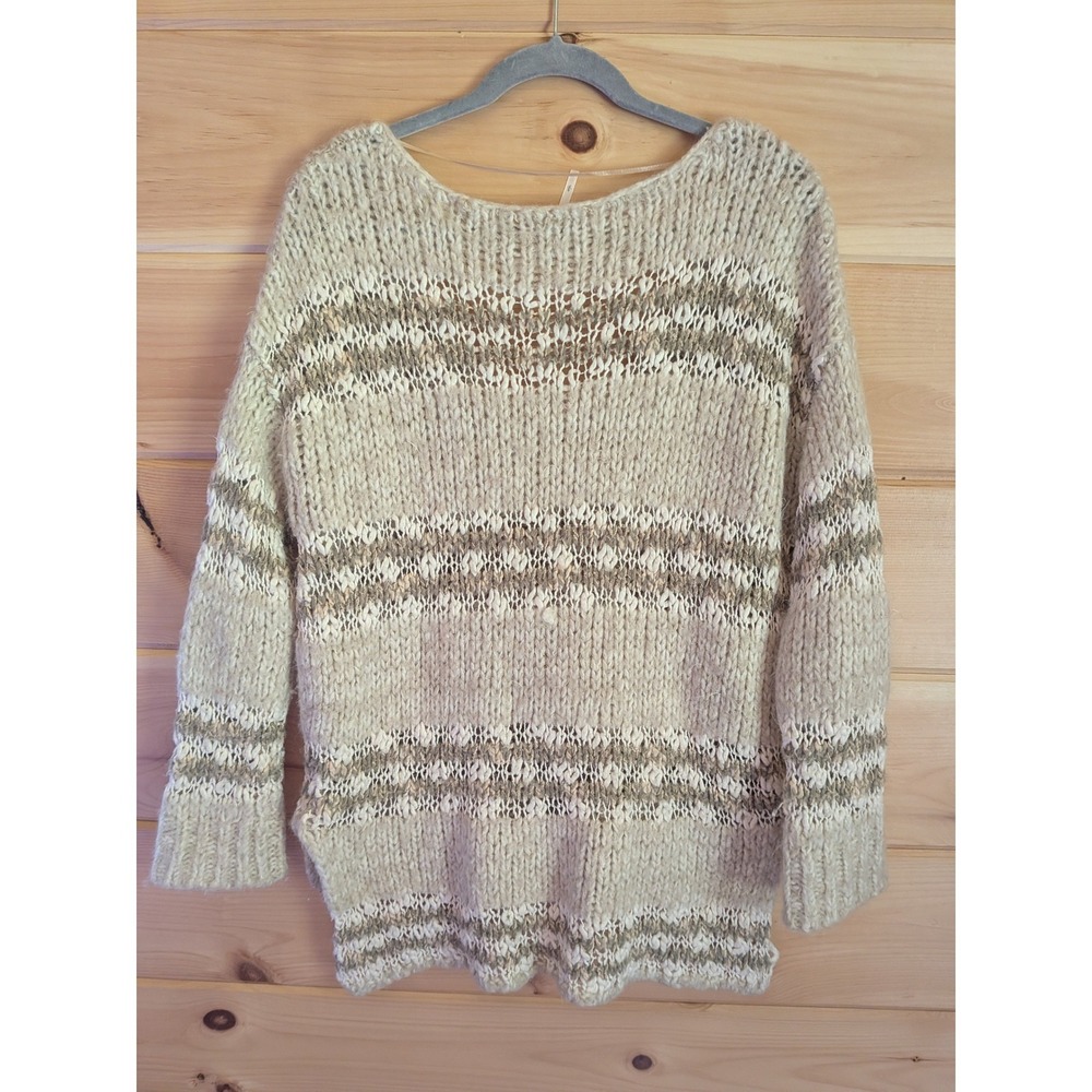 Free People Sweater S Boho Oversized Chunky Knit V-Neck High-Low Relaxed Fit - Picture 3 of 7